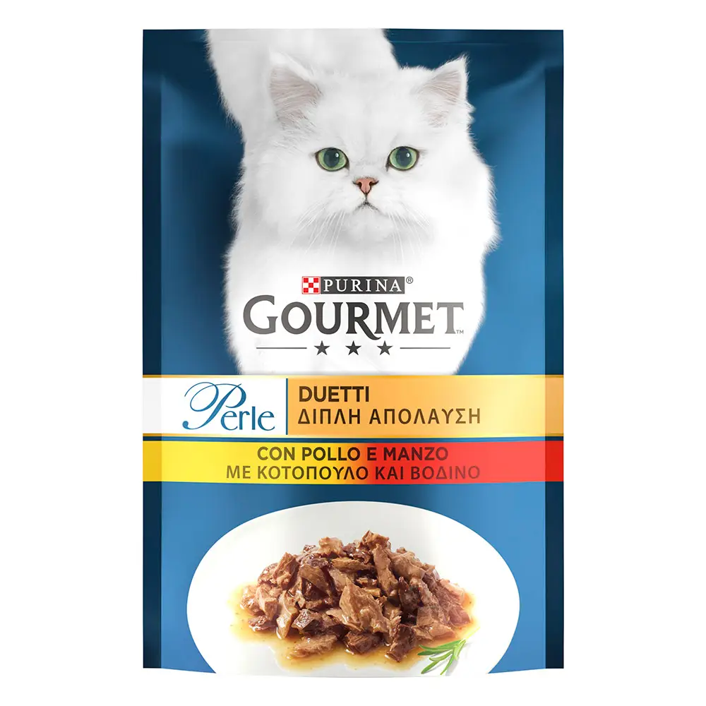 Корм для котів вологий Gourmet Perle Duo міні філе у підливі курка/яловичина
