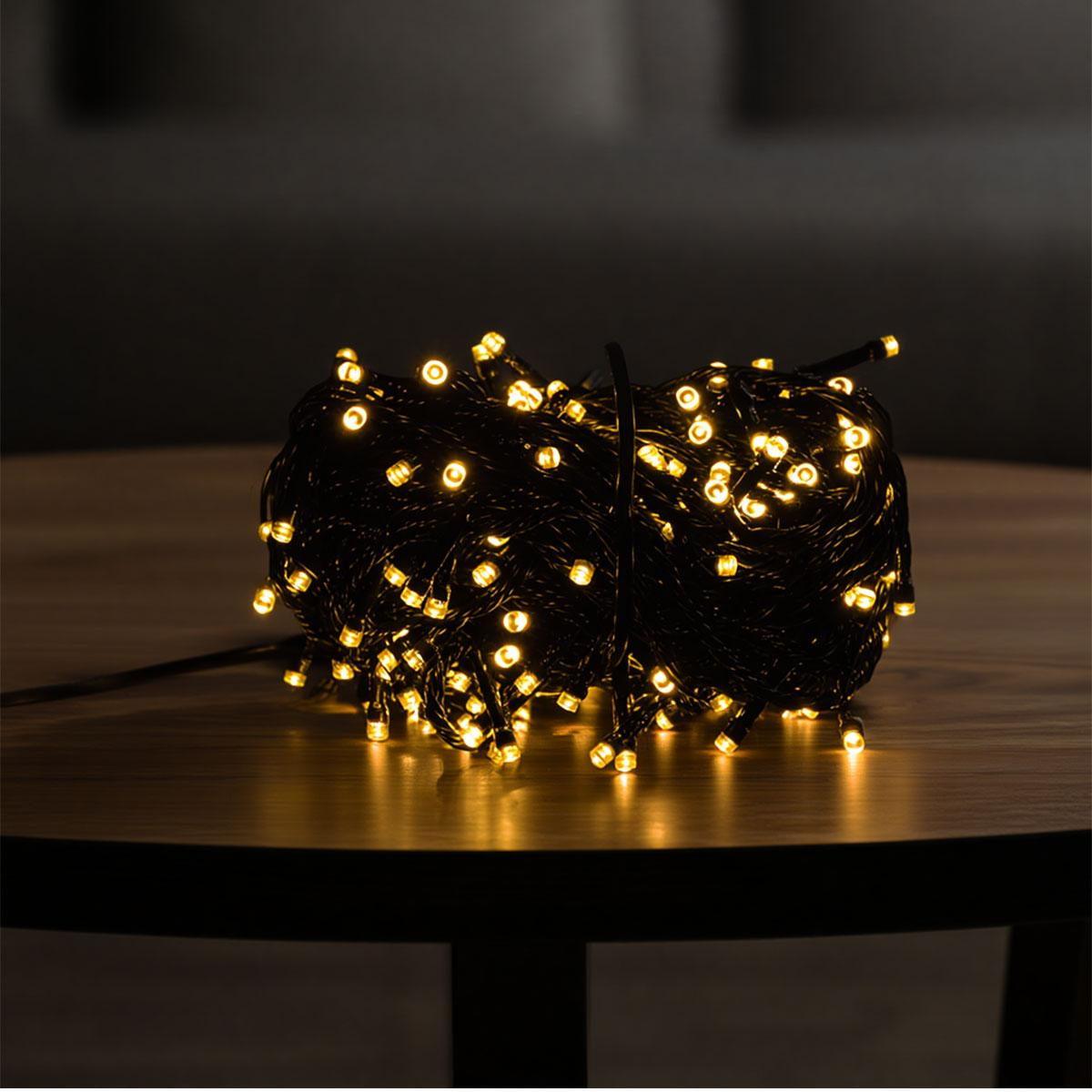 Гирлянда-нить сетевая новогодняя 8 режимов 18 м 180LED IP65 Черный/Желтый (W180LED18MBY)