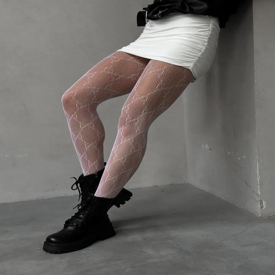 Колготки сетчатые женские с узором осенние OS Белый (VLD64)