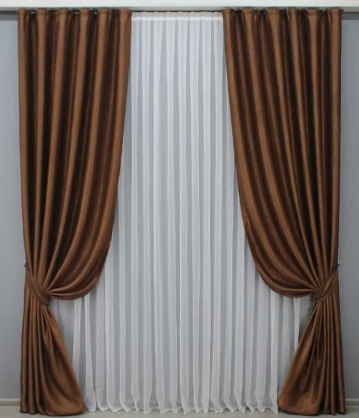 Комплект штор из ткани софт Люкс 1,5x2,8 м 2 шт. Коричневый (1457ш)