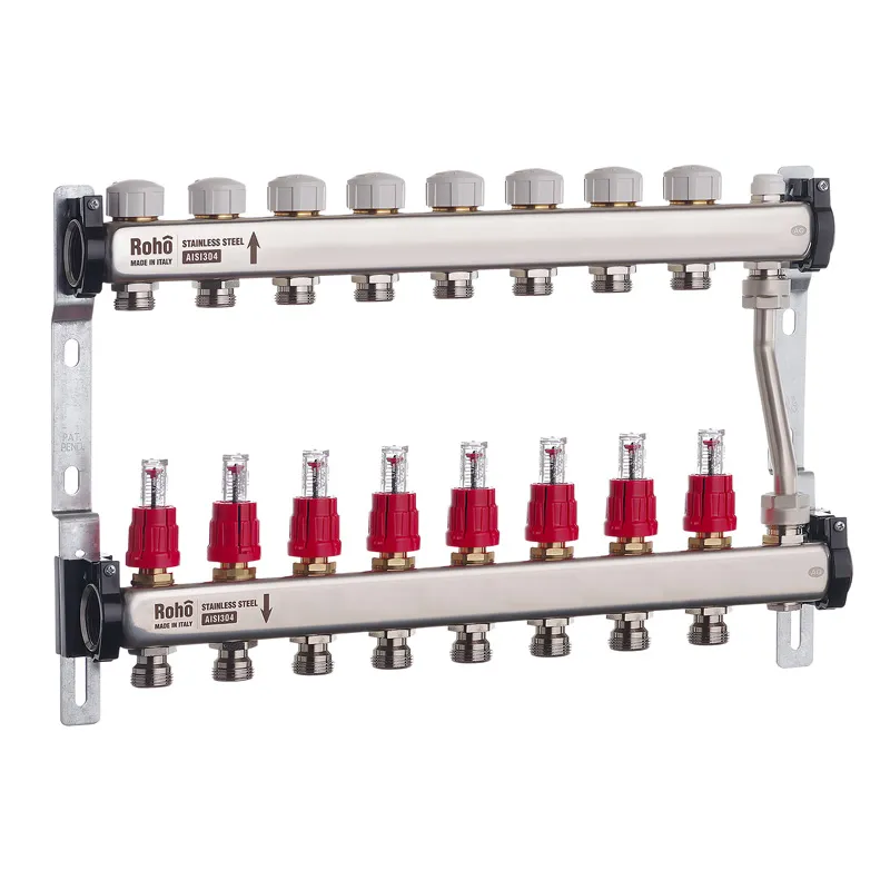 Коллектор с расходомерами и термостатическими клапанами с байпасом Roho R814-08 1"х 8 выходов (RO0051)