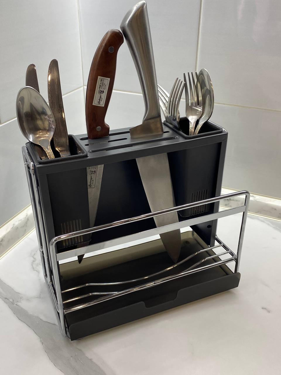 Підставка для кухонного приладдя столових приборів ножів металева Графіт - фото 5 Підставка для кухонного приладдя столових приборів ножів металева Графіт - фото 5