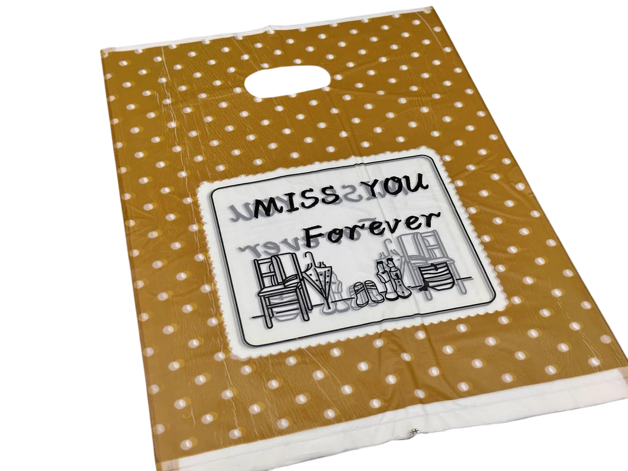 Пакет подарочный полиэтиленовый Miss You Forever с принтом 35х25 см Горчичный (BGN-206)