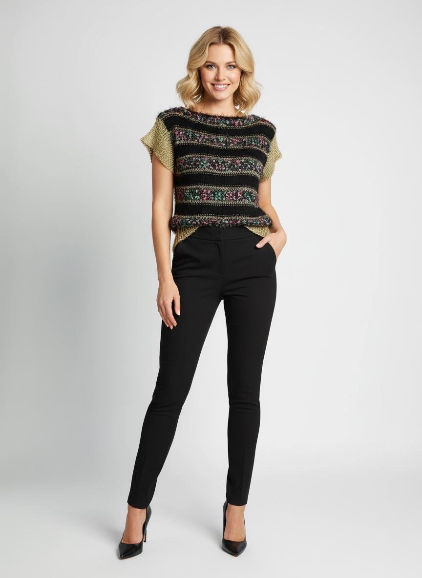 Джемпер женский с коротким рукавом Lowett LW-835308 р. 42 Черный (LW-835308-42)