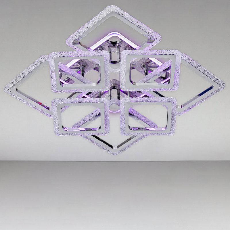 Стельова люстра LED з підсвічуванням Light House SC-18206/4+4C 184W+10W 2.4G 600х600х120 мм Хром