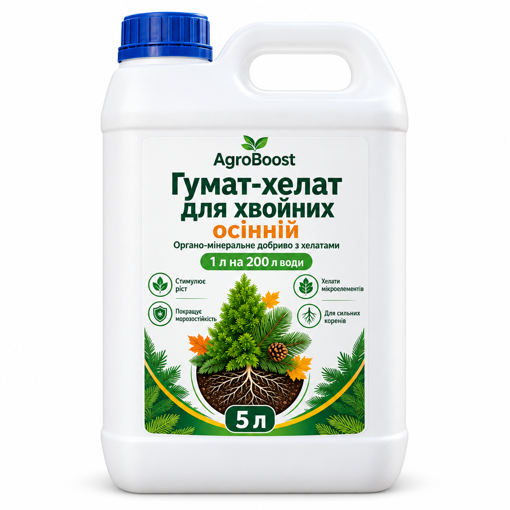 Удобрение для хвойных AgroBoost Гумат-хелат осенний жидкий от пожелтения туй и елей 5 л (38470695)