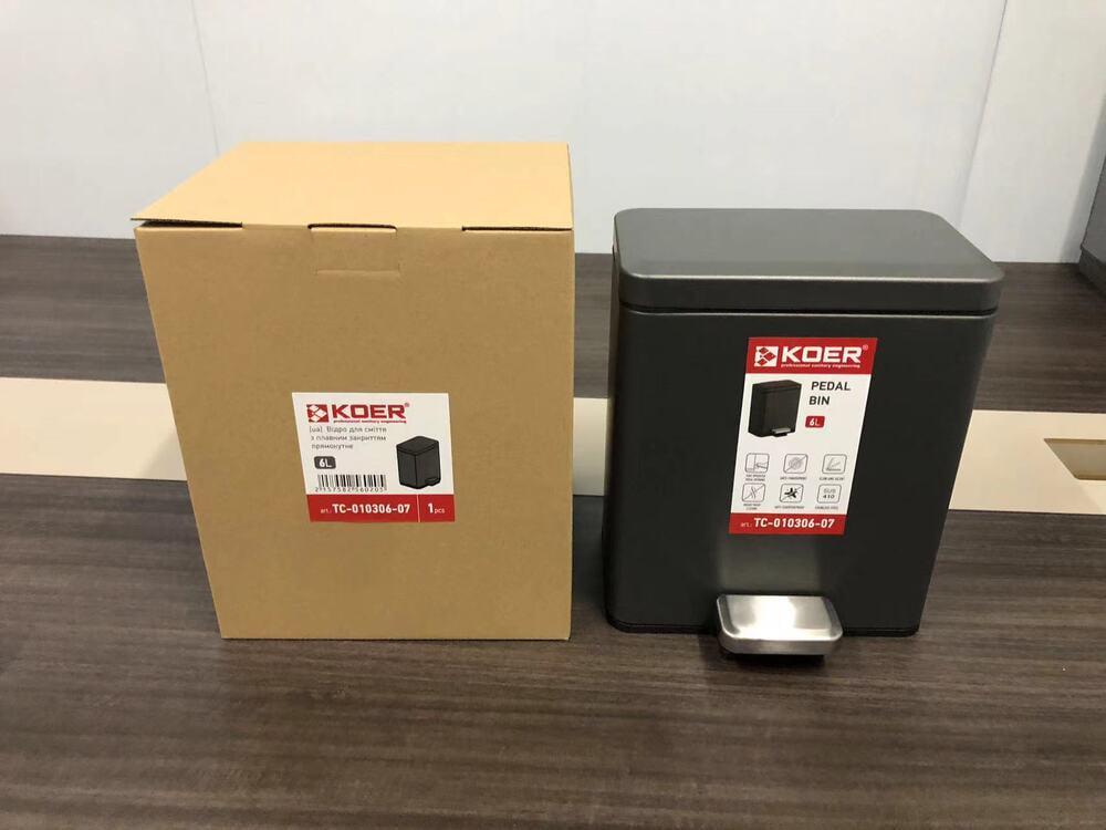 Відро для сміття KOER TC-010306-07 з плавним закриттям прямокутне 6 л Графіт (KR5602) - фото 5