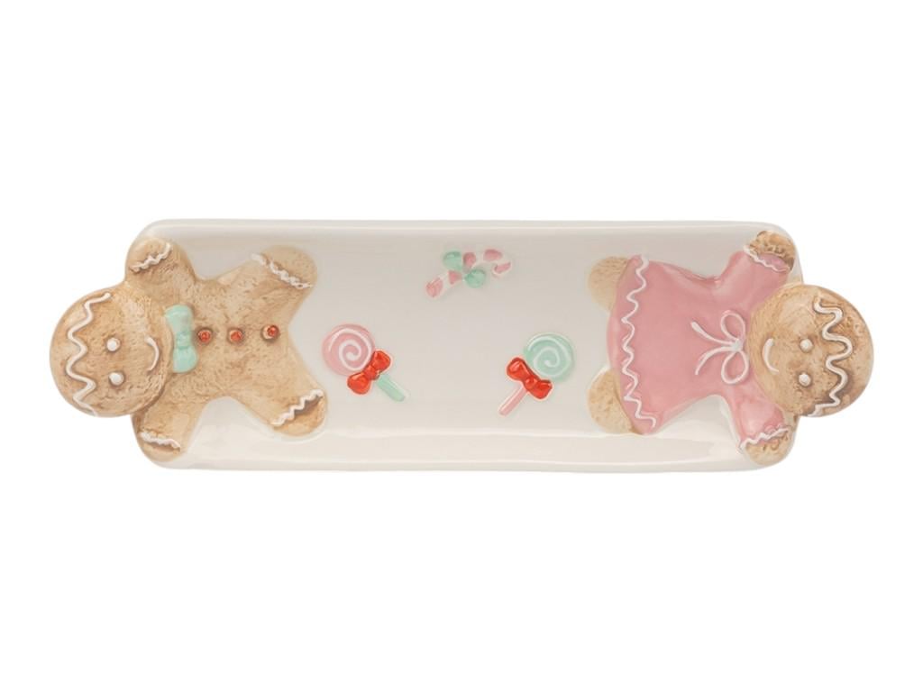 Блюдо новорічне Імбірні пряники в рожевому з кераміки 26х10 см Білий (150-81-6037-003)