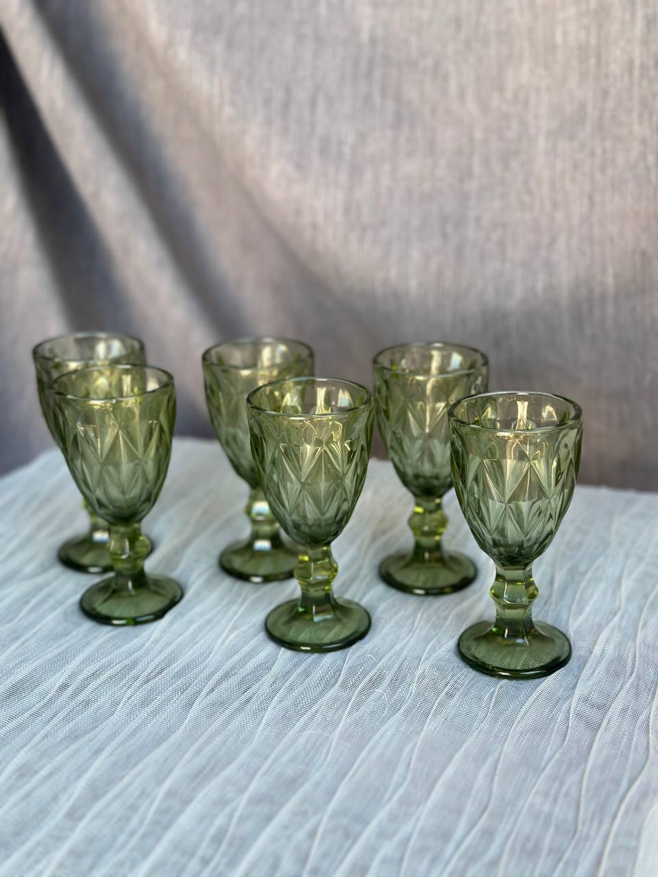 Набор рюмок  TS Kitchen HP001GR из толстого стекла фигурных граненых 6 шт. по 50 мл Зеленый (HP001GR)