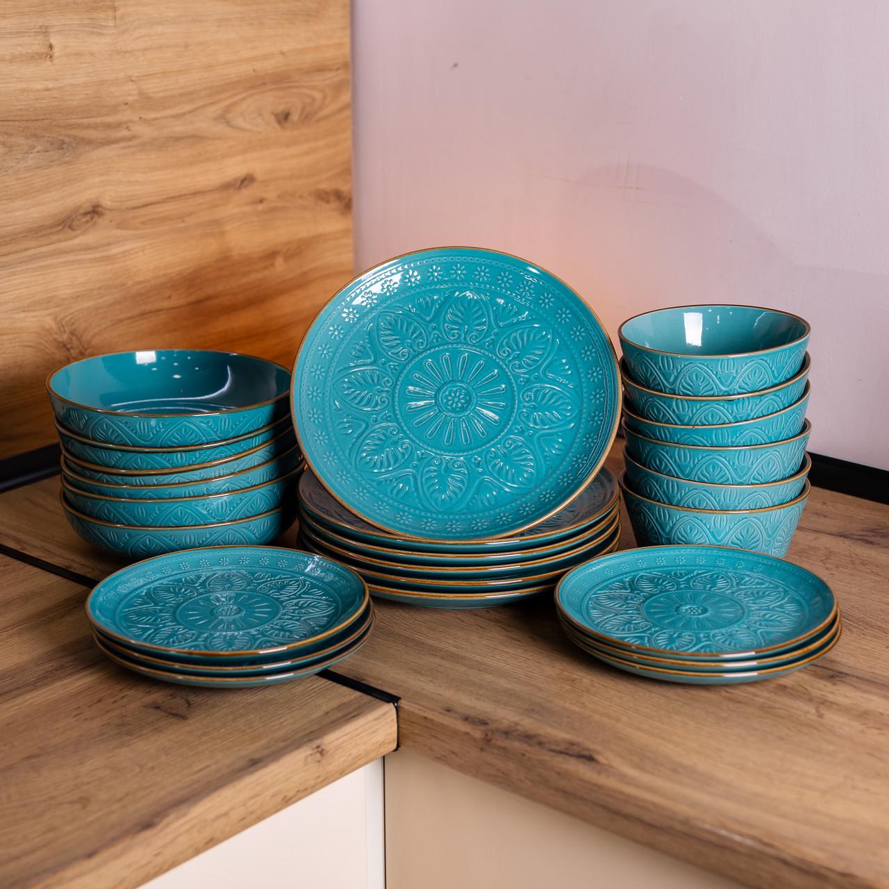Столовий сервіз керамічний YIWU Bronze Age на 6 персон 24 пр. Бірюзовий (HP-31-3) - фото 6