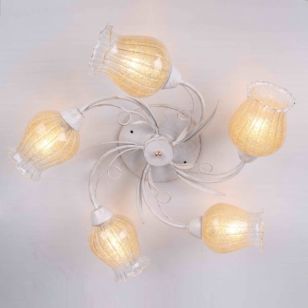 Люстра потолочная Flora с 5 золотистыми плафонами Белый (ML003/5) Люстра потолочная Flora с 5 золотистыми плафонами Белый (ML003/5)