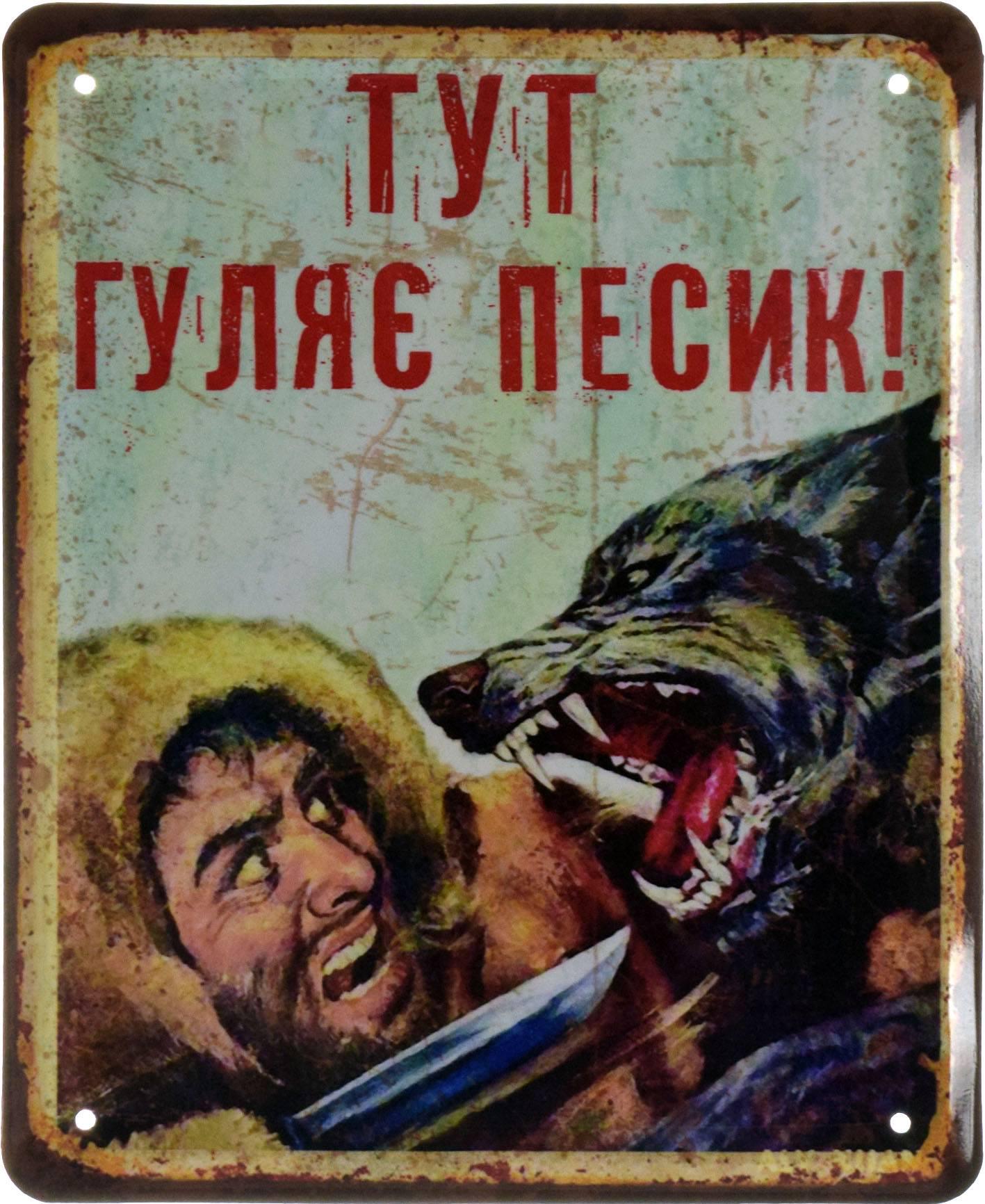 Табличка металлическая Тут Гуляє Песик! 18x22 см