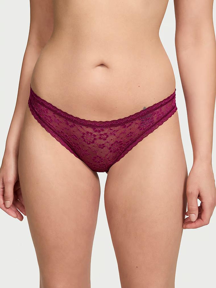 Трусики кружевные Victoria's Secret The Lacie Lace Bikini Panty M Бордовый (26915244)