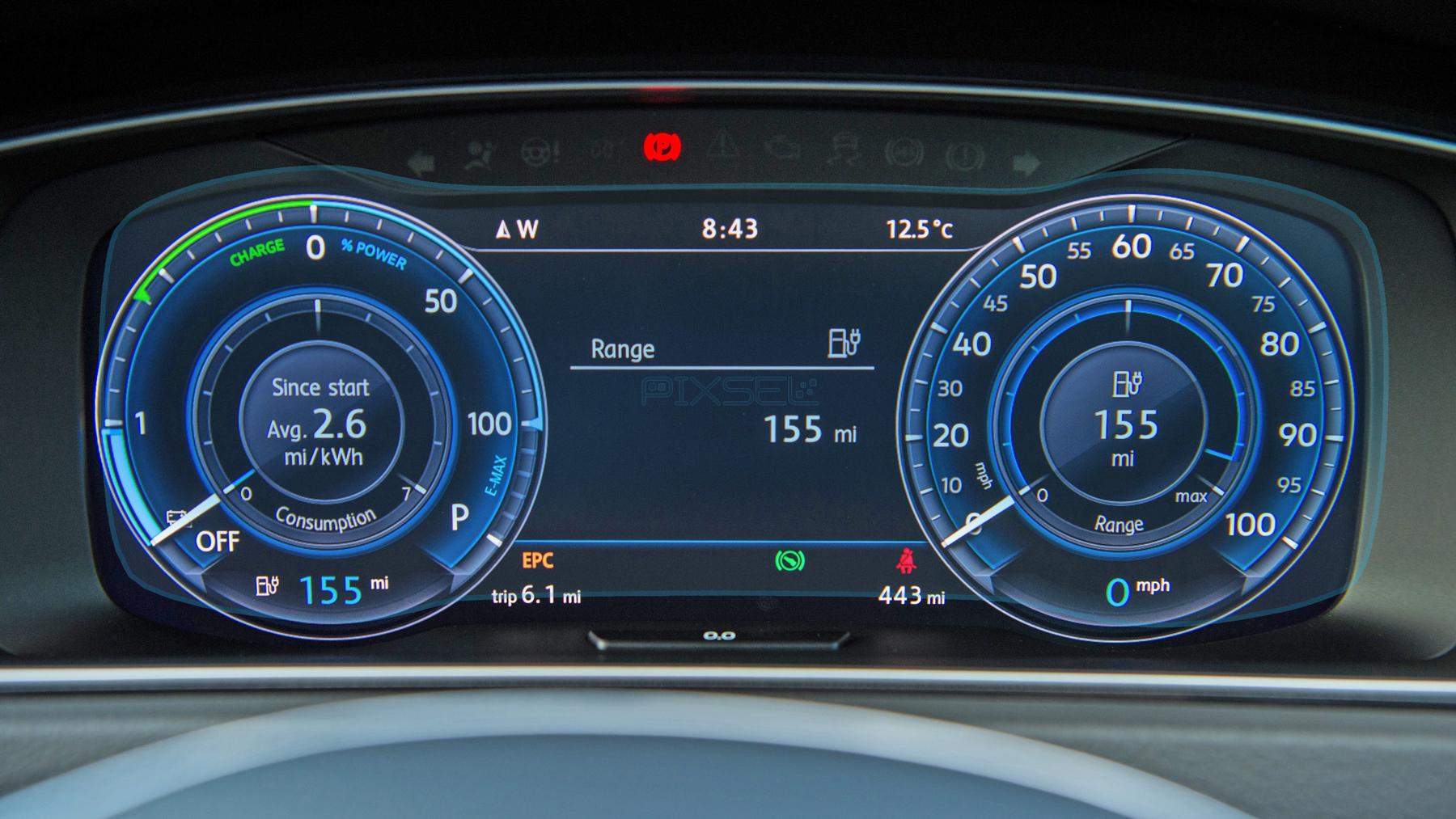 Защитное стекло Pixsel гибридное матовое на панель приборов Volkswagen E-GOLF 11,9" 2017-2020