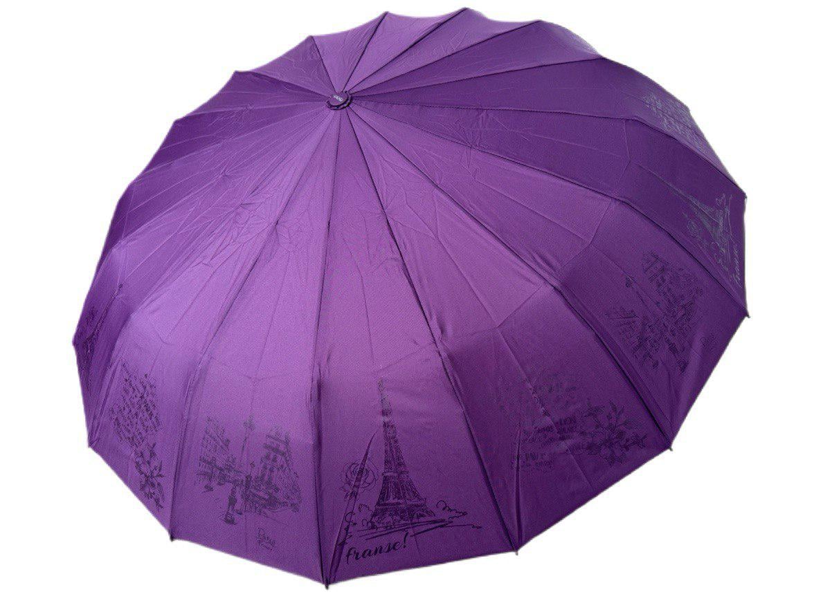 Зонтик автоматический женский Три Слона Эйфелева башня антиветер 16 спиц Фиолетовый (7576/4)