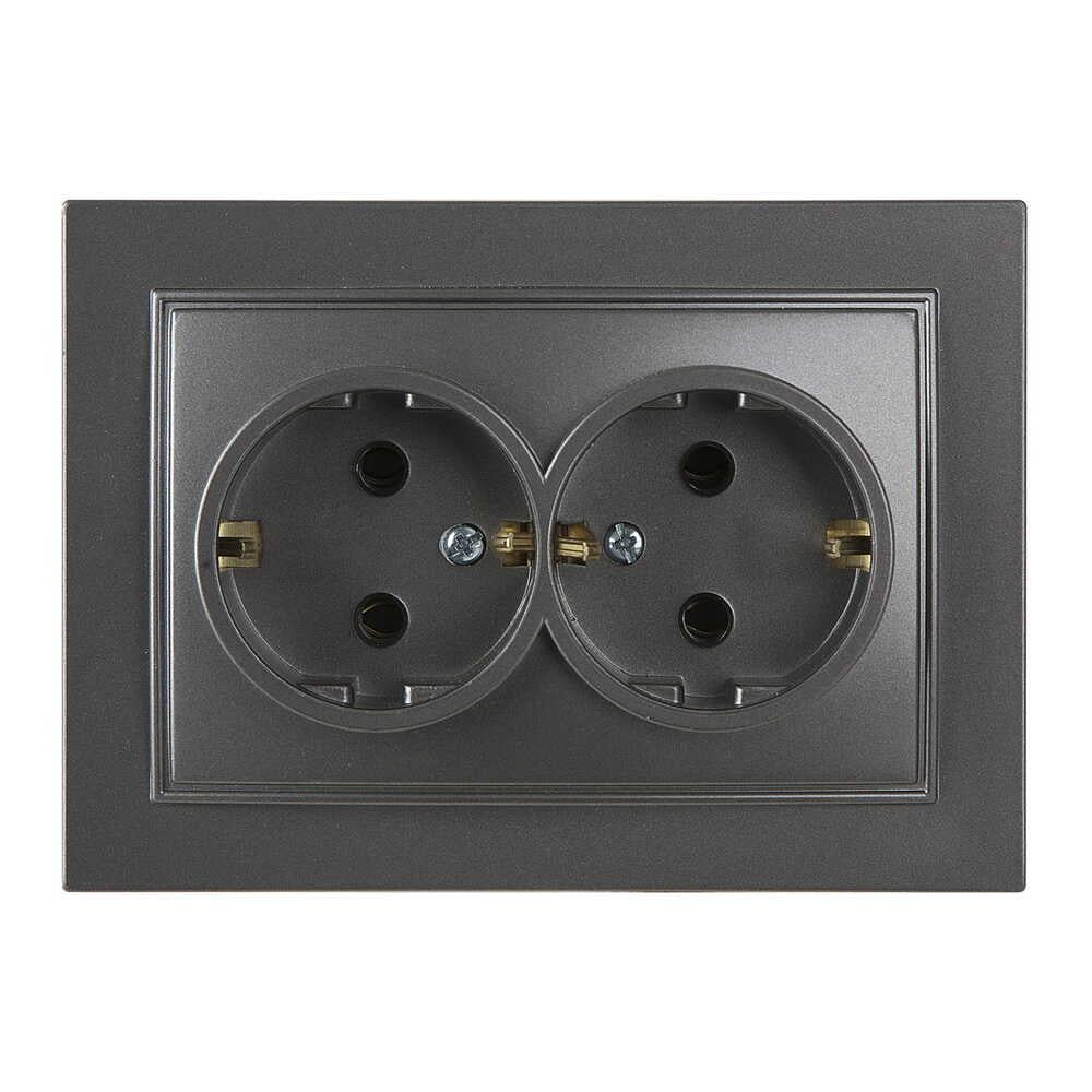 Розетка Nilson Thor подвійна з заземленням Антрацит (27161025)