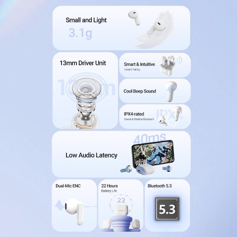 Навушники бездротові Vention Elf E05 Bluetooth 5.3 TWS шумозаглушення 22 год відтверення 13 мм AAC/SBC Hi-Fi Низька затримка Чорний (NBOB0) - фото 3