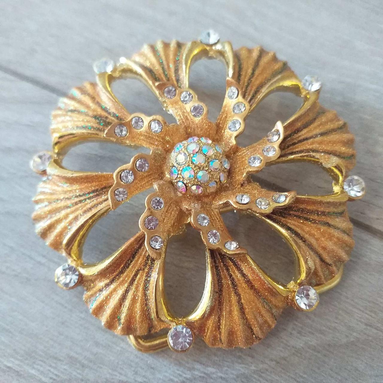 Пряжка фігурна у формі квітки зі стразами для ременів завширшки до 40 мм Золотистий (KG-9887)