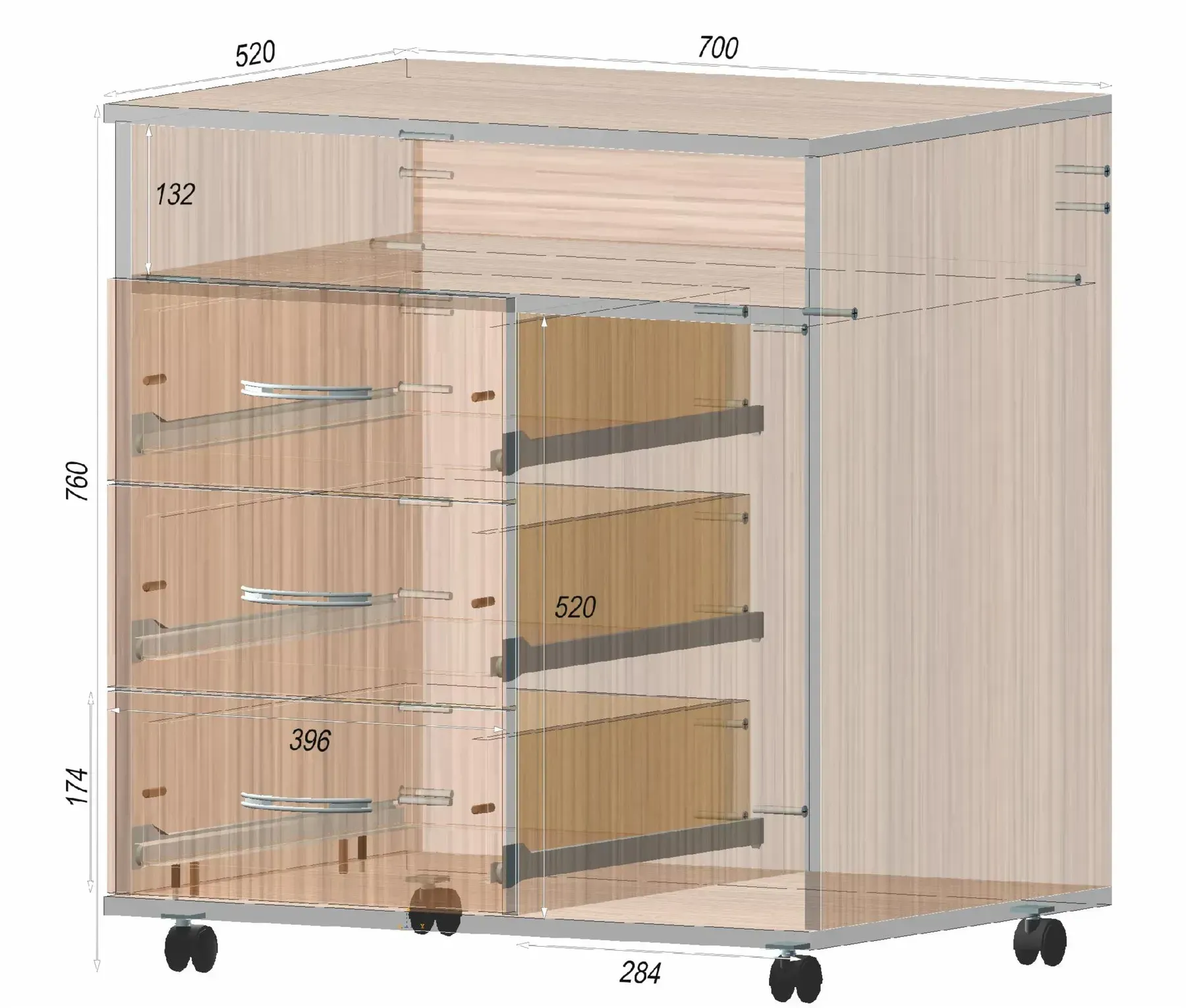 Тумба офисная Kontinent ТМО-4 на колесиках 700х520х760 мм Антрацит (53117753) - фото 2 Тумба офисная Kontinent ТМО-4 на колесиках 700х520х760 мм Антрацит (53117753) - фото 2