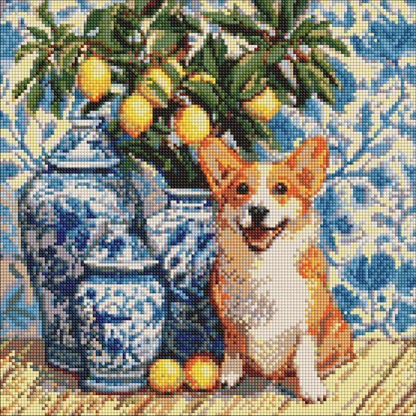 Алмазна мозаїка Коргі та лимони art_selena_ua 40х40 см (AMO20217)