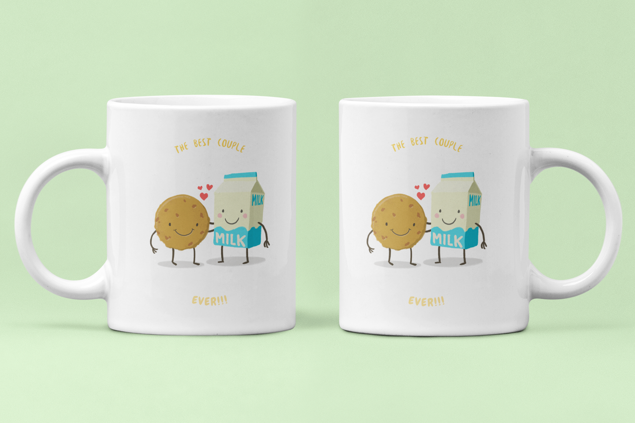 Чашки парные "The best couple ever" пряник и молочко для влюбленных 330 мл Белый (ВЛ209Ч)