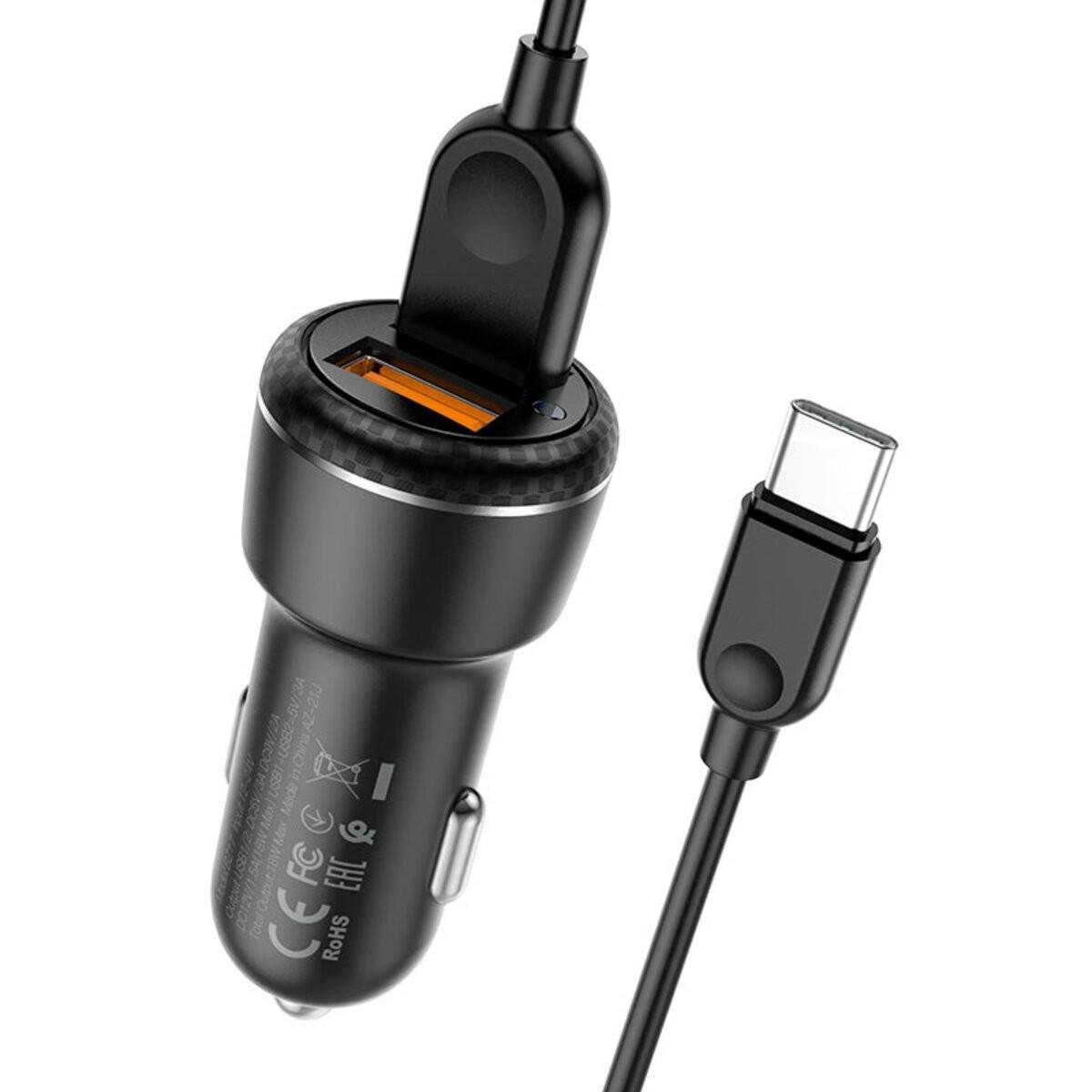 Зарядний пристрій автомобільний Borofone 2 USB Type-C PORT QC3.0 Black (6974443382853)