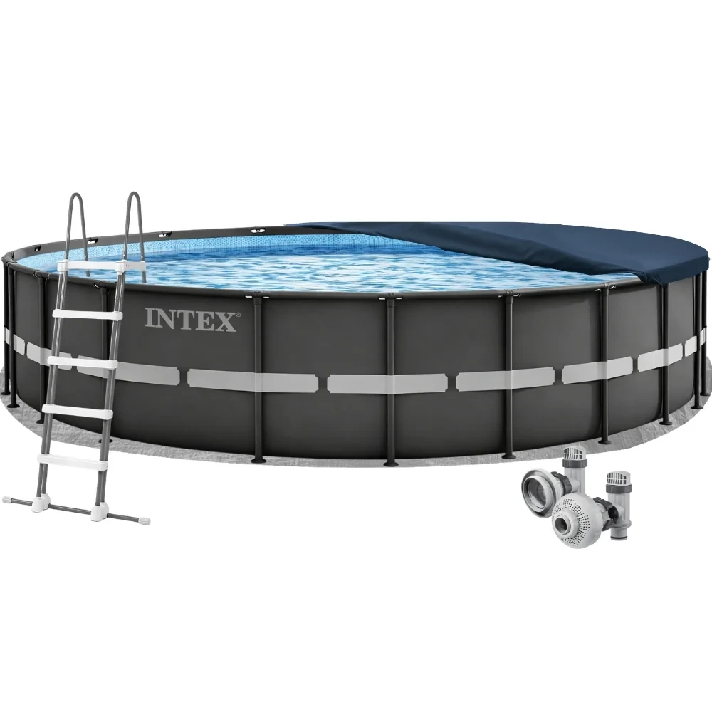 Бассейн каркасный круглый для дома Intex 26340-4в1 Ultra XTR 732х132 см с подстилкой/лестницей/тентом Темно-серый (147-9-26340-4)