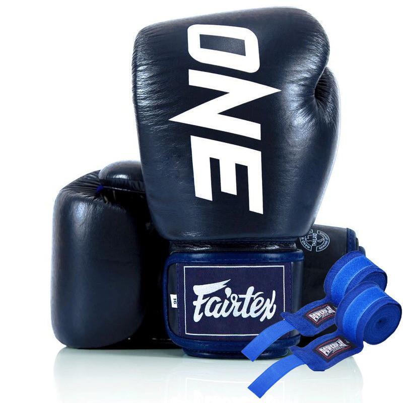 Боксерские варежки FAIRTEX BGV1-ONE натуральная кожа 12 унций бинты в комплекте Blue (3019820672)