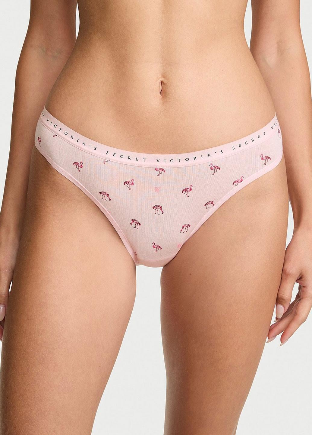 Трусики хлопковые с фламинго Victoria's Secret Stretch Cotton Bikini S Розовый (0500000415968SHCS)
