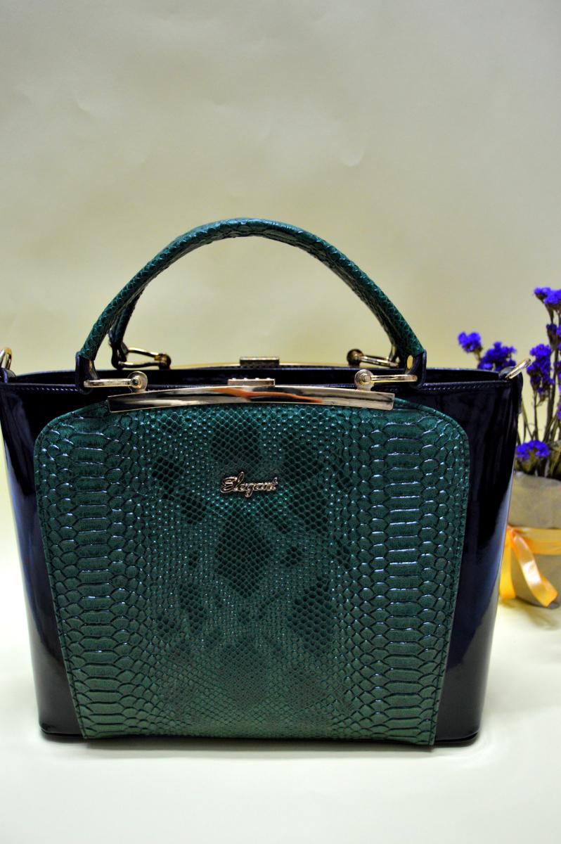 Жіноча сумка Elegant лакова Темно-зелений/чорний (1151)