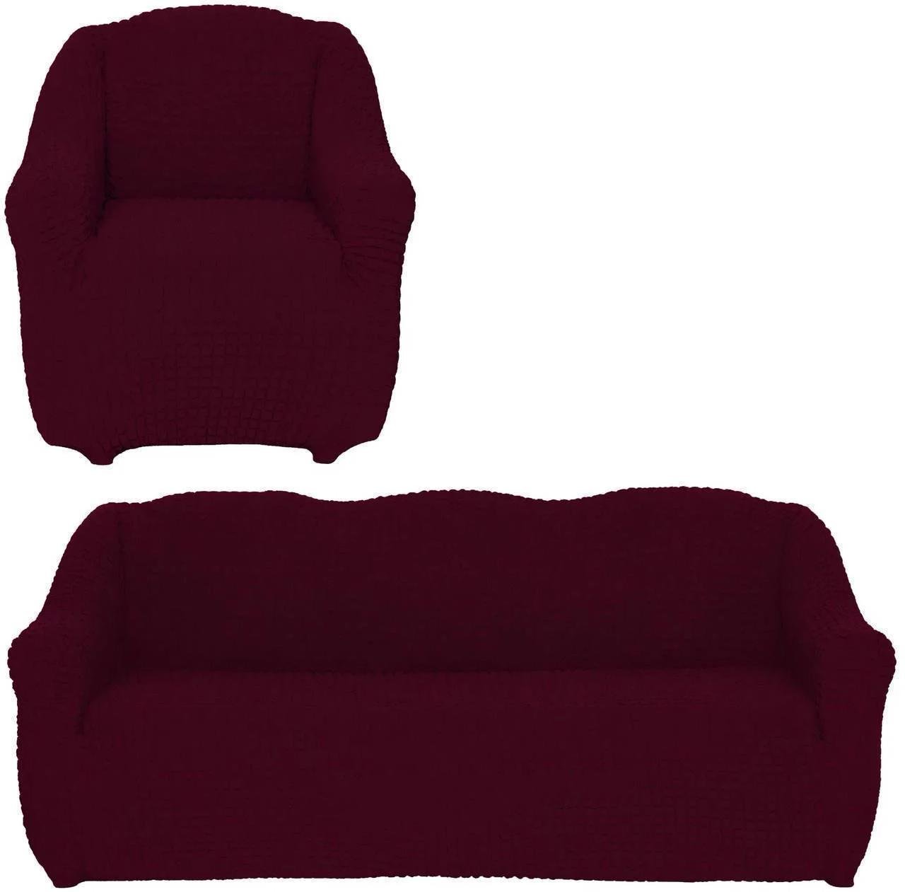 Чехлы натяжные на диван 3-х местный и одно кресло Бордовый (18882734)
