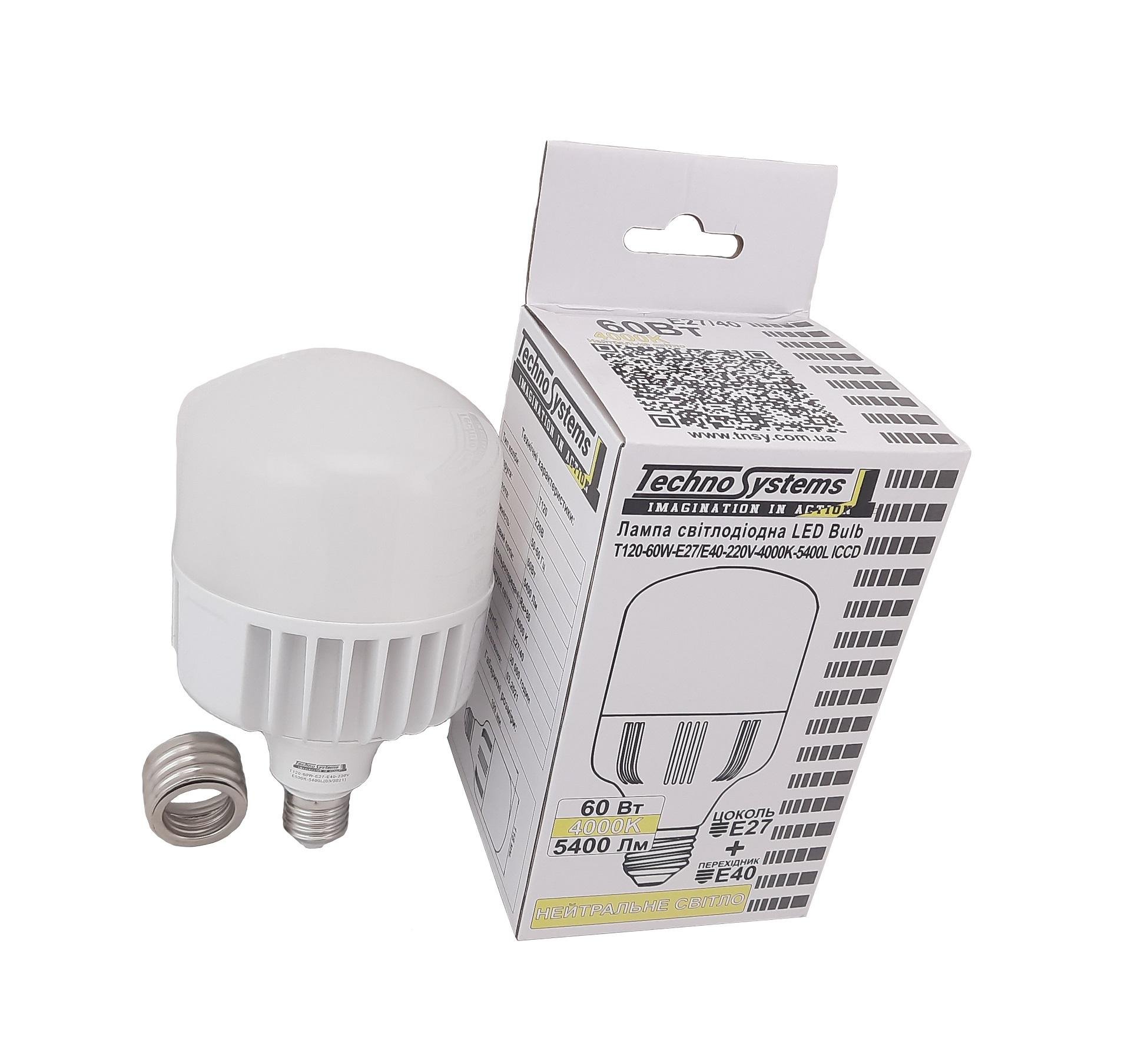 Лампа світлодіодна TechnoSystems LED Bulb T120 60Вт E27/E40 4000К 5400Лм ICCD TNSy5000512 - фото 4