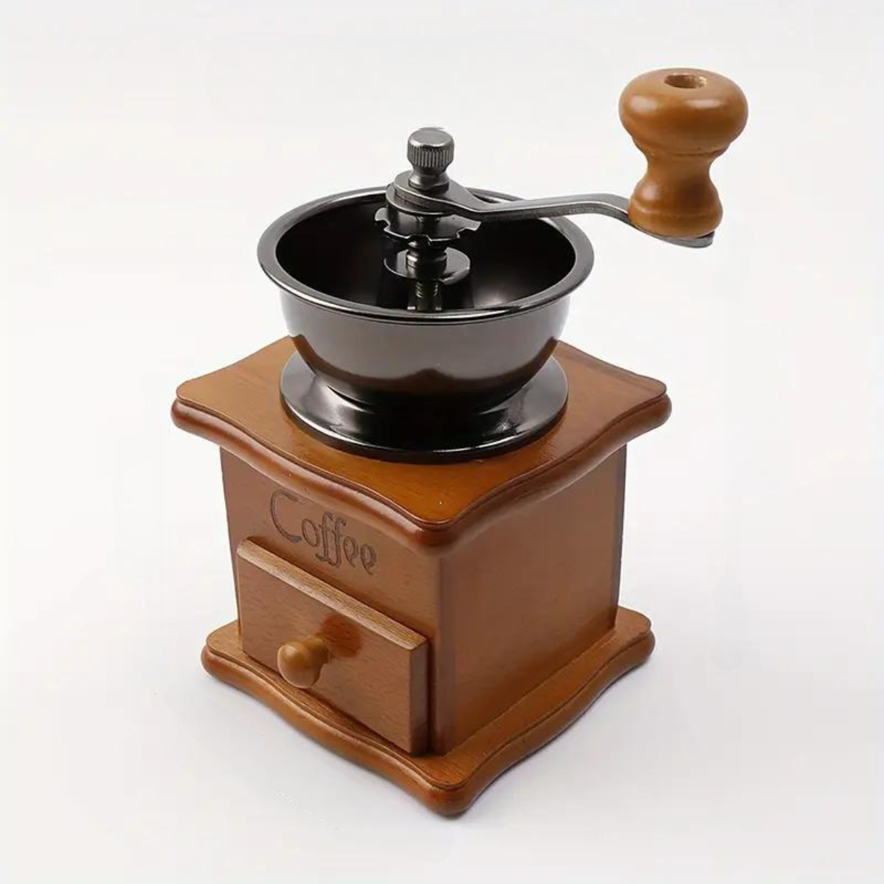 Кофемолка ручная с деревянным ящиком и регулировкой степени помола в винтажном стиле с керамическими жерновами (780500)