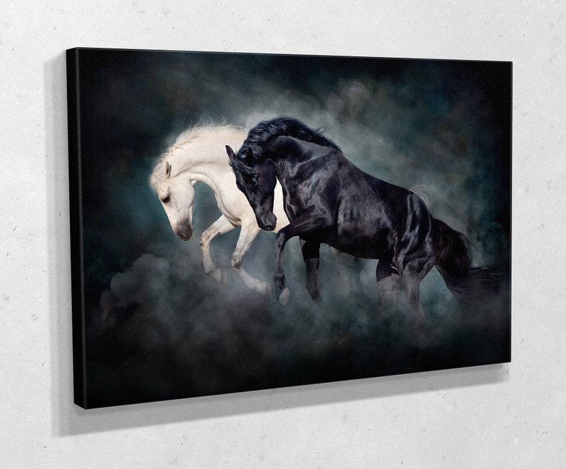 Картина для интерьера Черная и белая лошади 51x34 см (411)