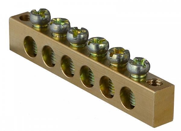 Шина нулевая АСКО-Укрем 6 отверстий крепление по краям медь 6х9 мм (A0150120064)