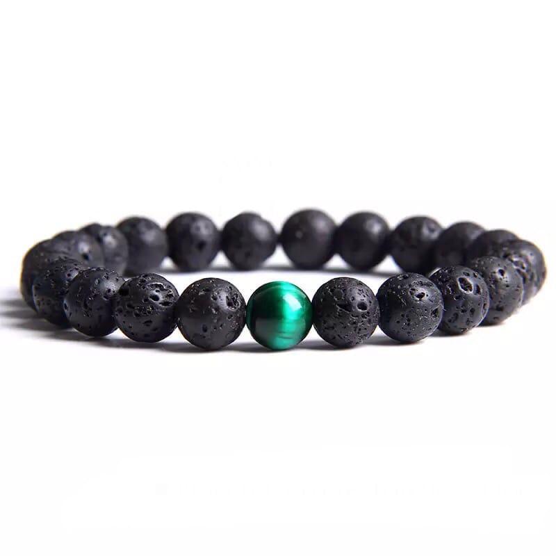 Браслет із лавового каменю з тигровим оком р. 22 (80097)