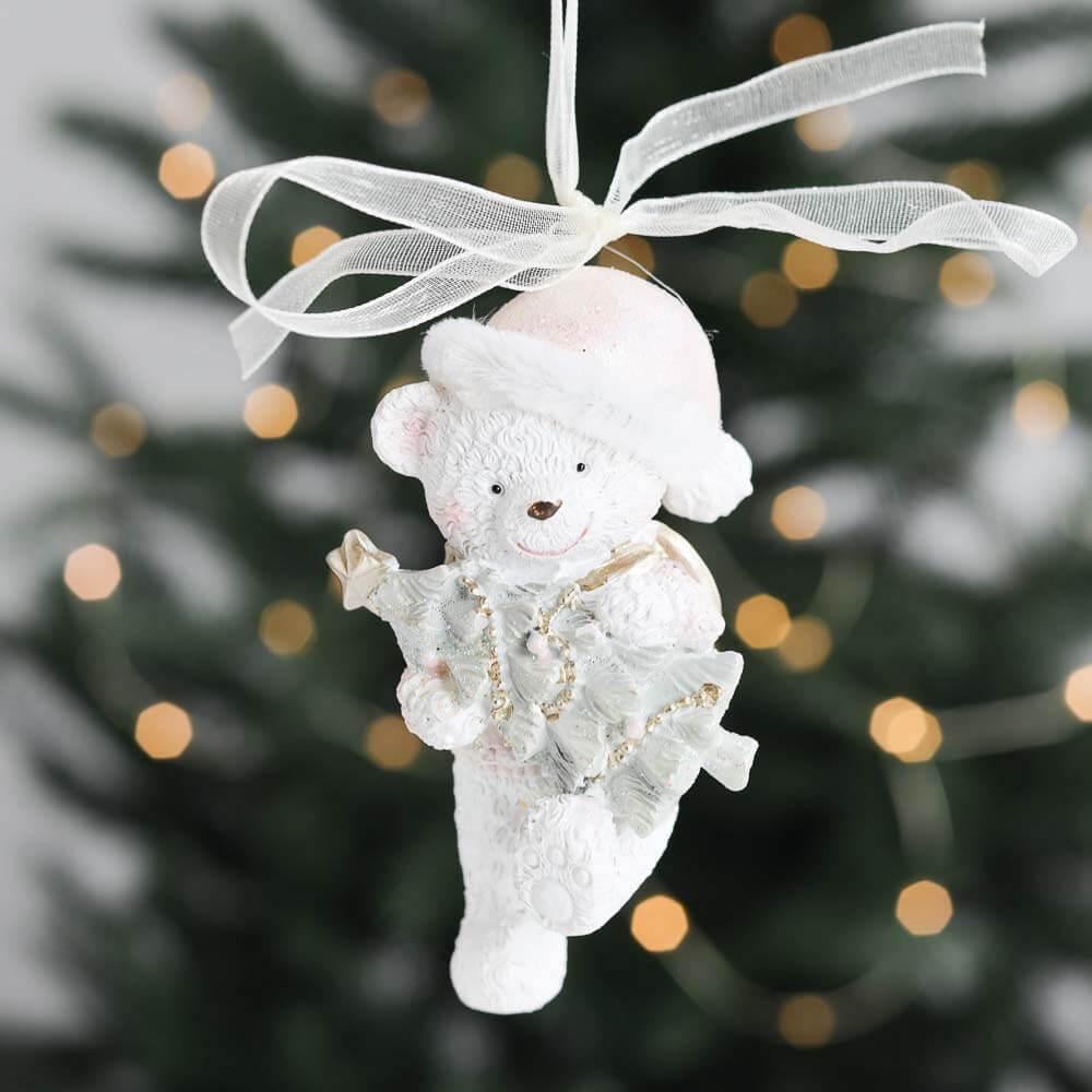 Подвеска новогодняя керамическая на елку Elisey Тедди с елкой Серебряный (NH-106-K-223)