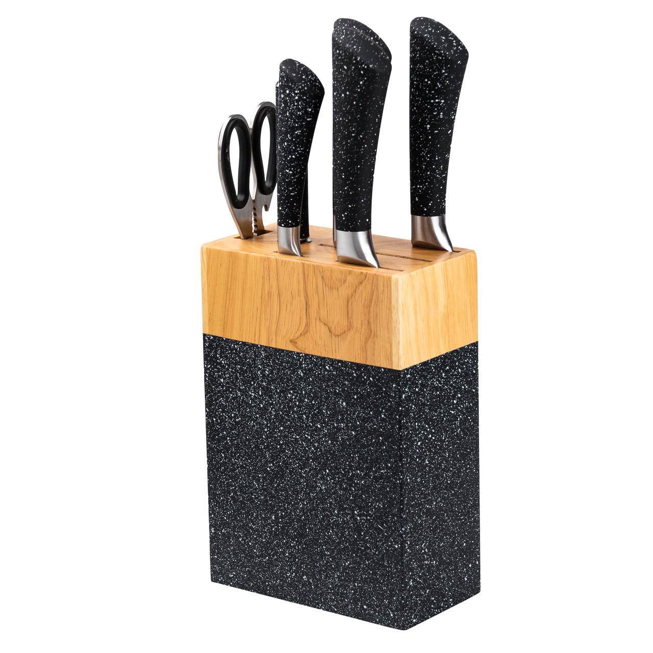 Набор кухонных ножей с ножницами и мусатом для кухни 5 шт. 33,5/30/31/24,5/21,5 см Черный - фото 7 Набор кухонных ножей с ножницами и мусатом для кухни 5 шт. 33,5/30/31/24,5/21,5 см Черный - фото 7