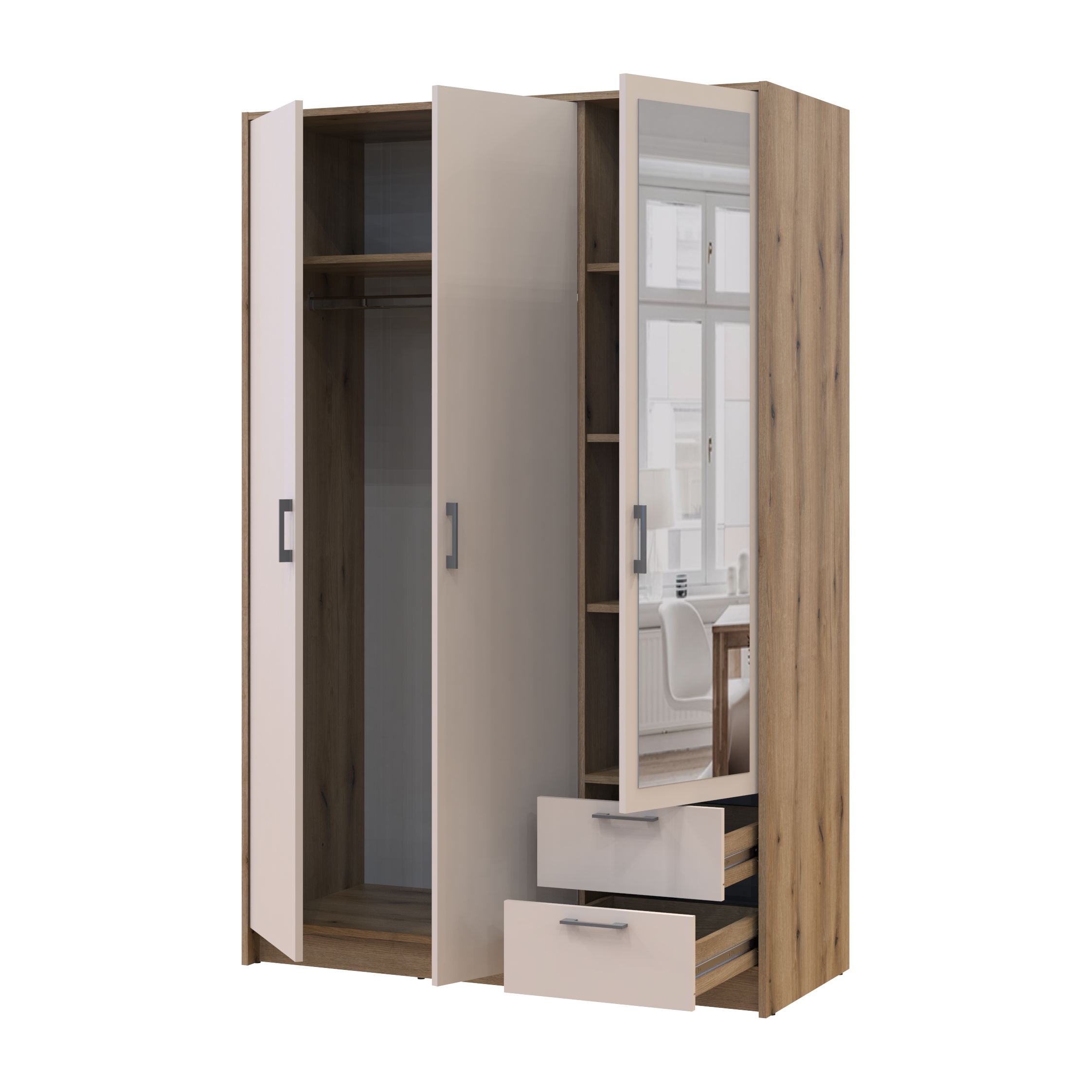 Шкаф для одежды с зеркалом Ронди 3 ДСП 121х52х195 см Дуб Артизан/Кашемир (80737817)