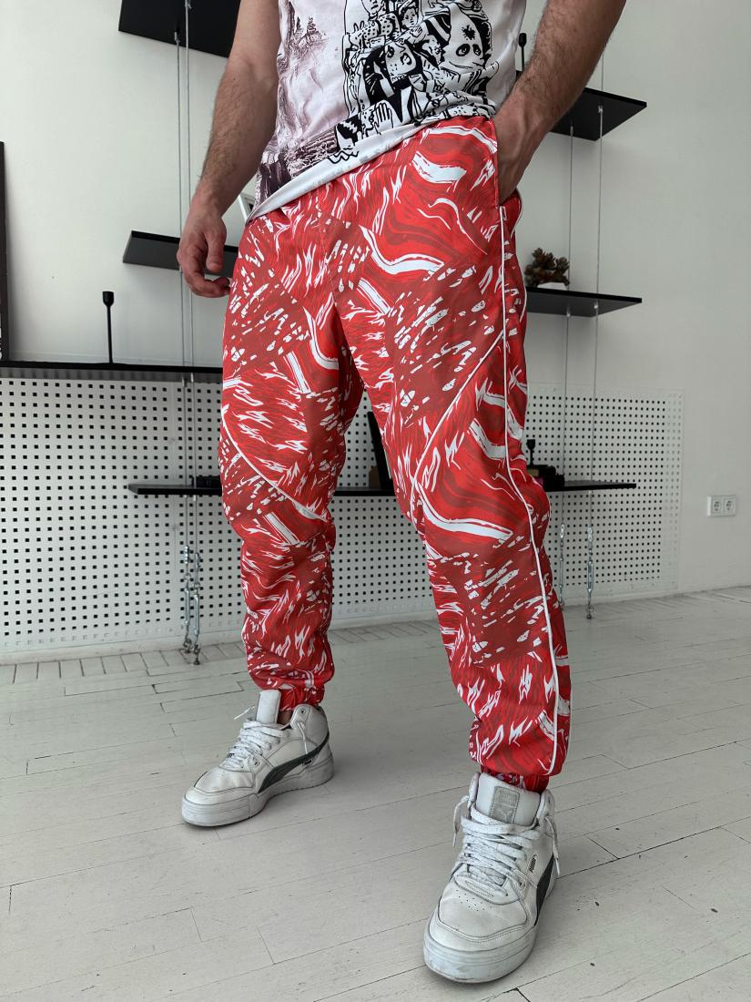 Спортивні штани 12-157 плащівка на підкладці XL Червоний (22012)