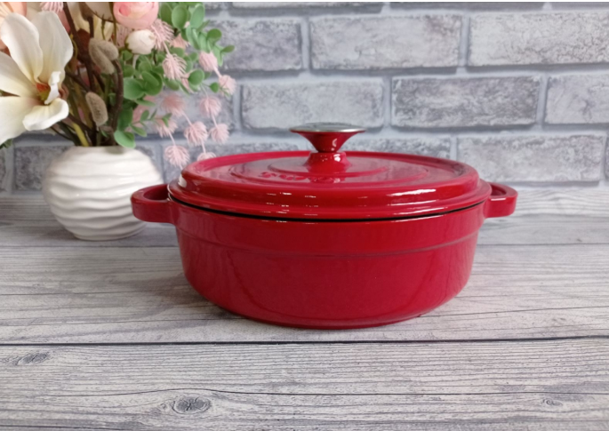 Кастрюля-сотейник OMS чугунный с крышкой для газа и индукции 2,8 л Красный (3365)