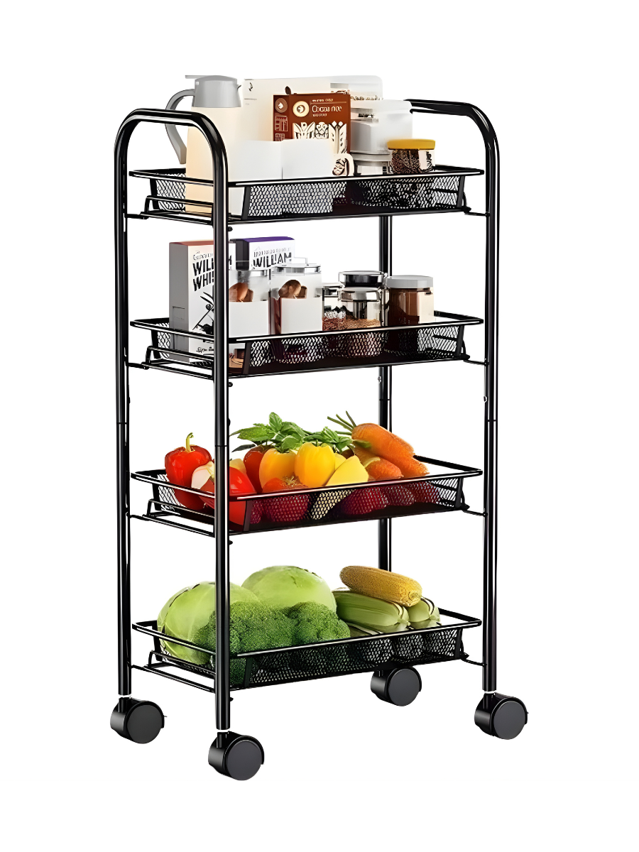 Этажерка на колесах металлическая универсальная 4 яруса 86х44х26 см Черный (1296932964)