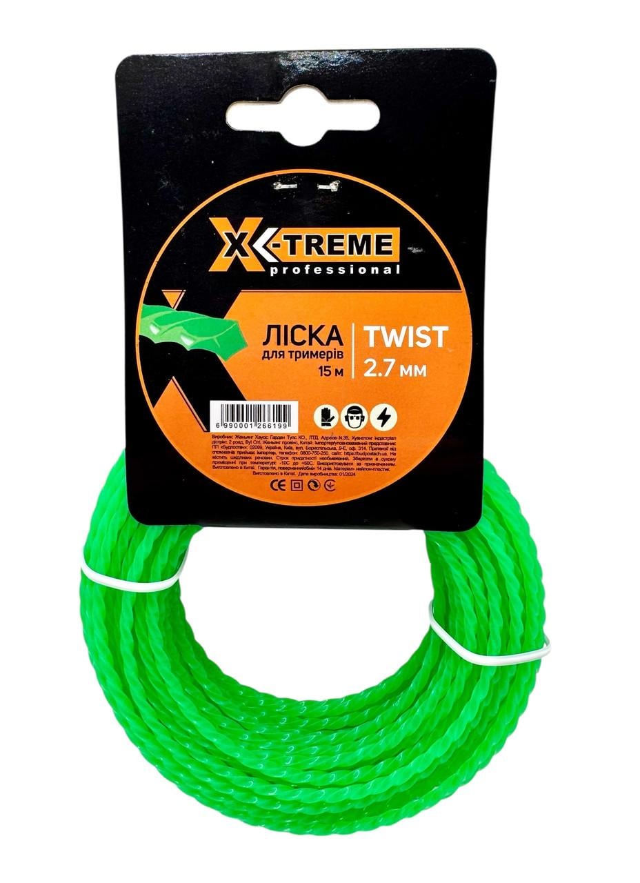 Леска для мотокосы X-Treme TWIST 2,7 мм 15 м витой квадрат (2929948560)
