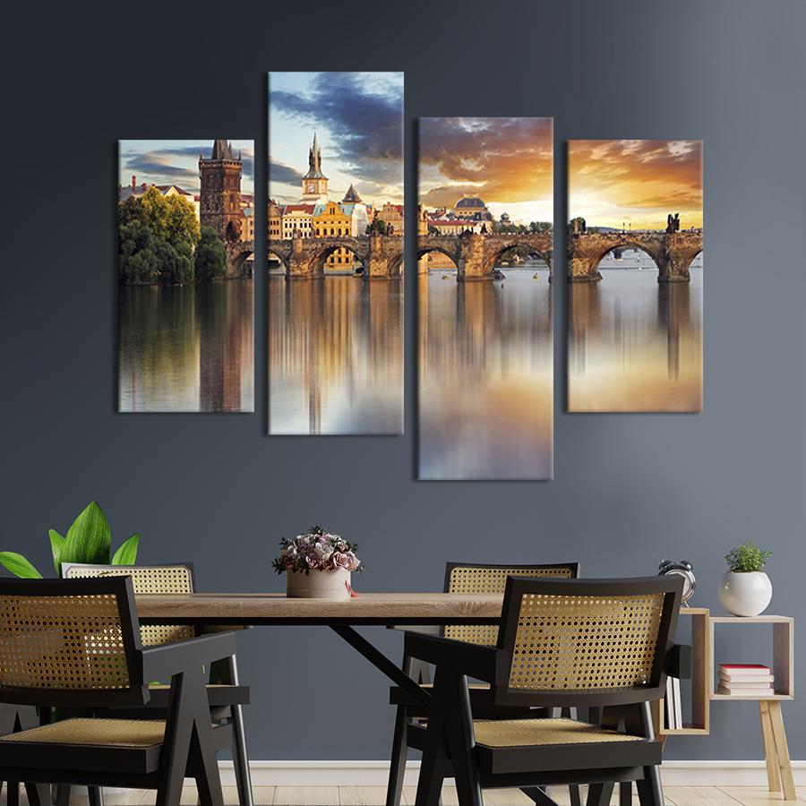 Картина модульная из 4 частей Вид на вечерний Карлов мост L 129x90 см (346-42)