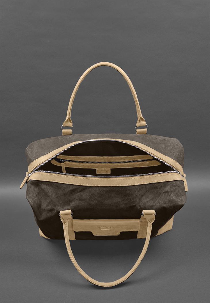 Дорожня сумка з канвасу та натуральної шкіри Crazy Horse Світло-бежевий/Коричневий (A-028856) - фото 9 Дорожня сумка з канвасу та натуральної шкіри Crazy Horse Світло-бежевий/Коричневий (A-028856) - фото 9