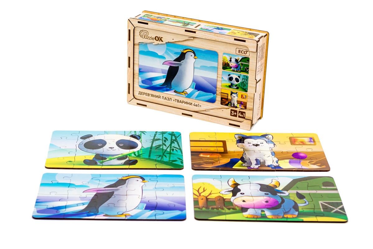 Пазл деревянный для детей PuzzleOK Животные 4в1