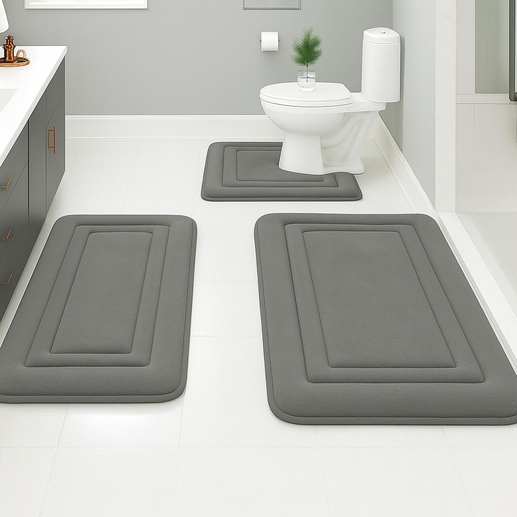 Набор ковриков для ванной с эффектом памяти KVADRO антискользящий водопоглощающий 3 шт. Темно-серый (7802645)