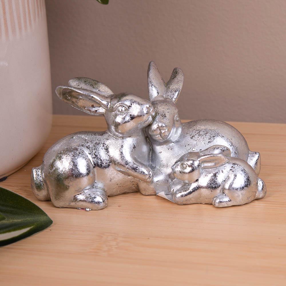 Статуэтка керамическая Семья зайчиков Серебряный (ВС000257)