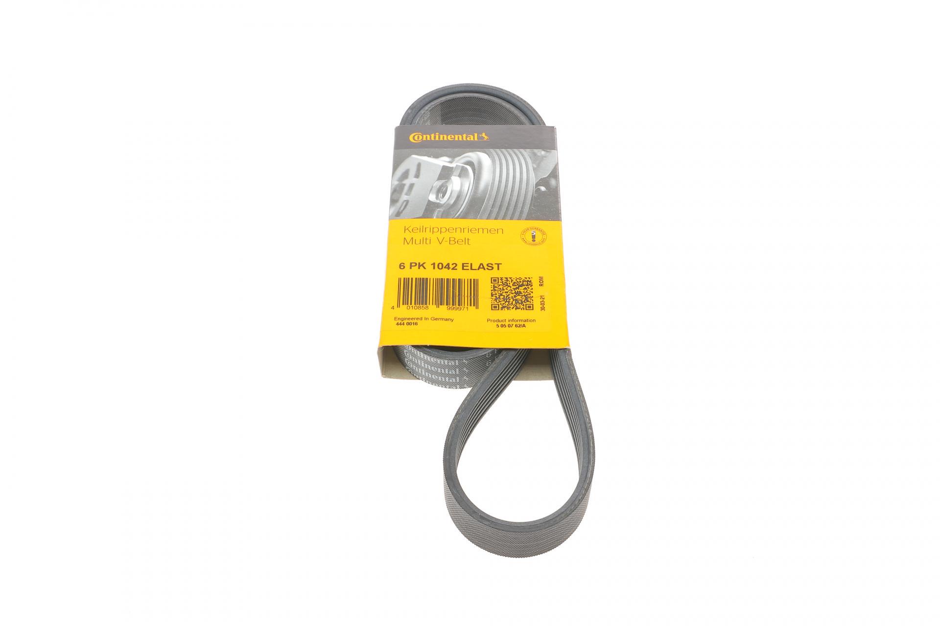 Ремінь генератора Continental для Ford Focus/Fiesta/Fusion 1.25-1.6 99-12/Mazda 2 1.25-1.6 03-07- (6PK1042 ELAST)