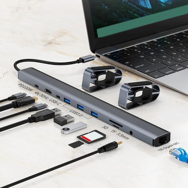 Подставка для ноутбука 10в1 HDMI/USB3.0/RJ45/PD/AV/SD/TF/3,5 мм - фото 7